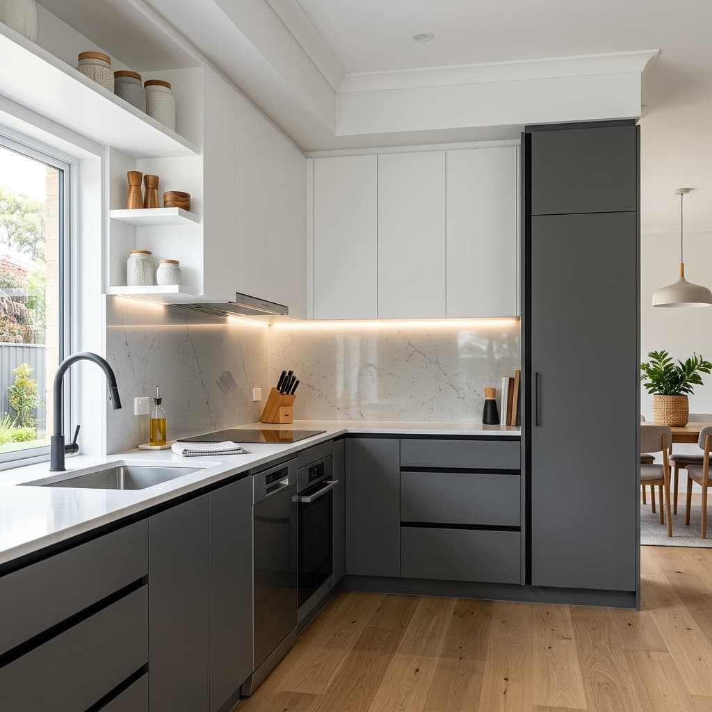 Sleek L-shaped corner cabinetry