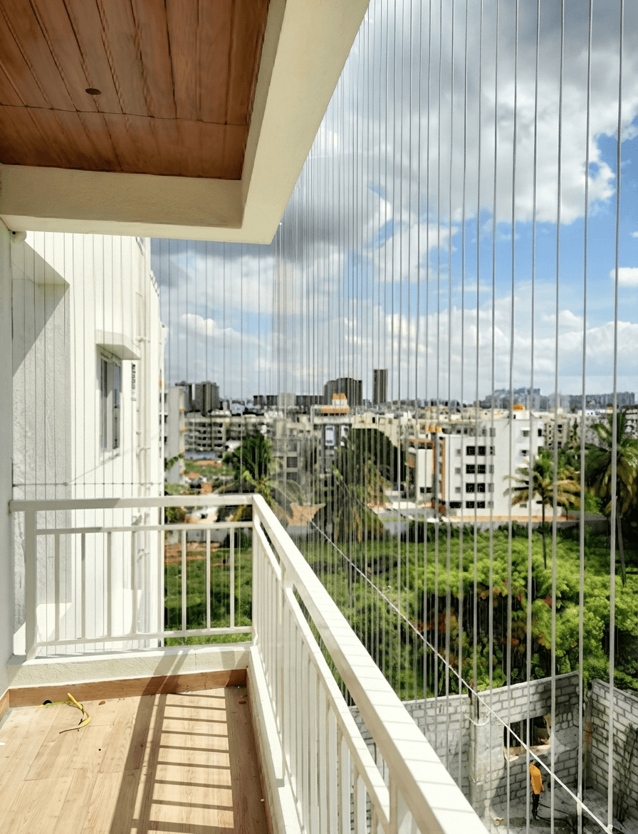Strong and aesthetic invisible safety fencing for residential balcony